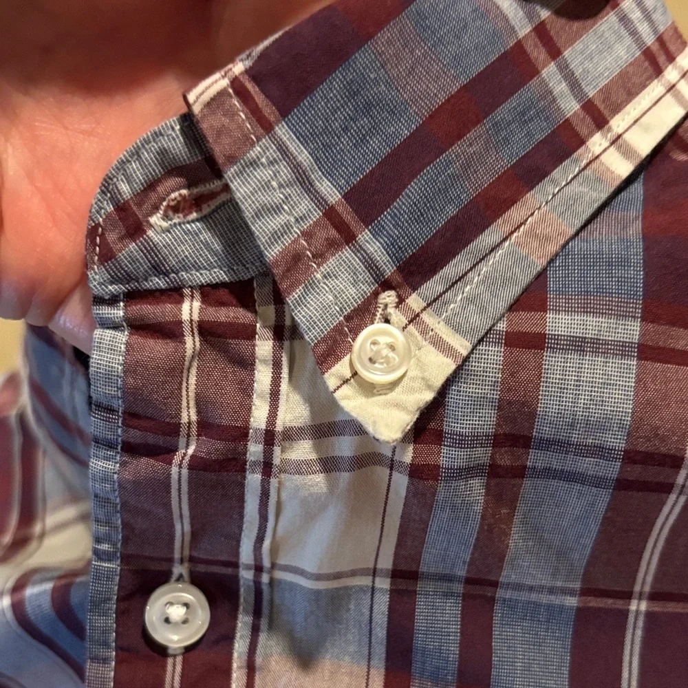 J. Crew Men's 100% Cotton Plaid Button Down Shirt Burgundy, Blue, & White sz‎ XL
